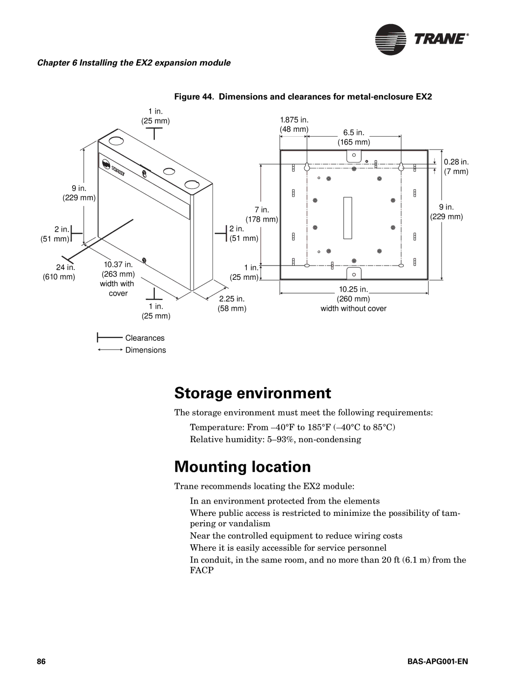 Trane BAS-APG001-EN, Engineered Smoke Control System for Tracer Summit manual Storage environment, Mounting location 