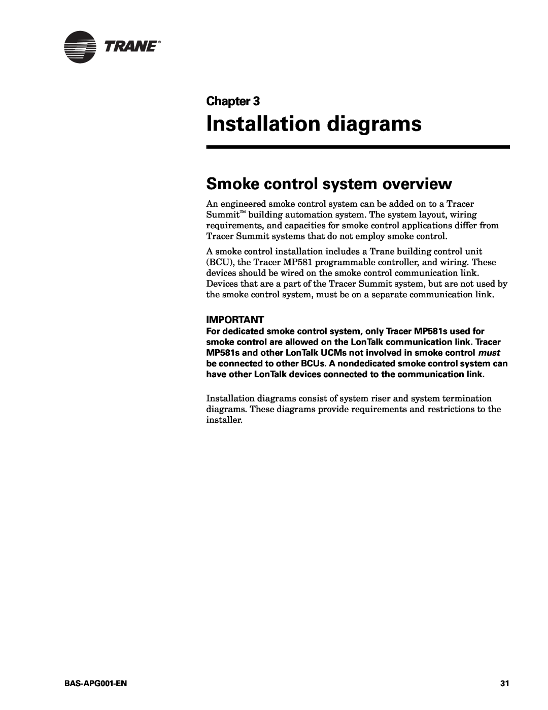 Trane Engineered Smoke Control System for Tracer Summit manual Installation diagrams, Smoke control system overview 