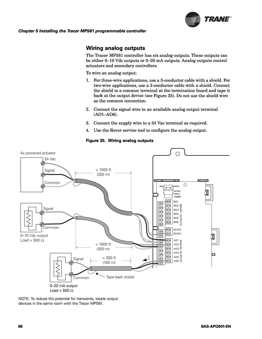 Trane BAS-APG001-EN, Engineered Smoke Control System for Tracer Summit manual Wiring analog outputs 