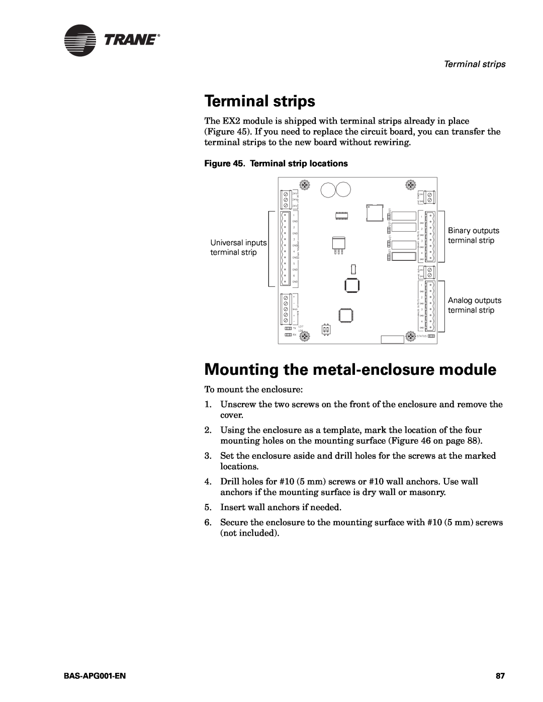 Trane Engineered Smoke Control System for Tracer Summit, BAS-APG001-EN Terminal strips, Mounting the metal-enclosuremodule 