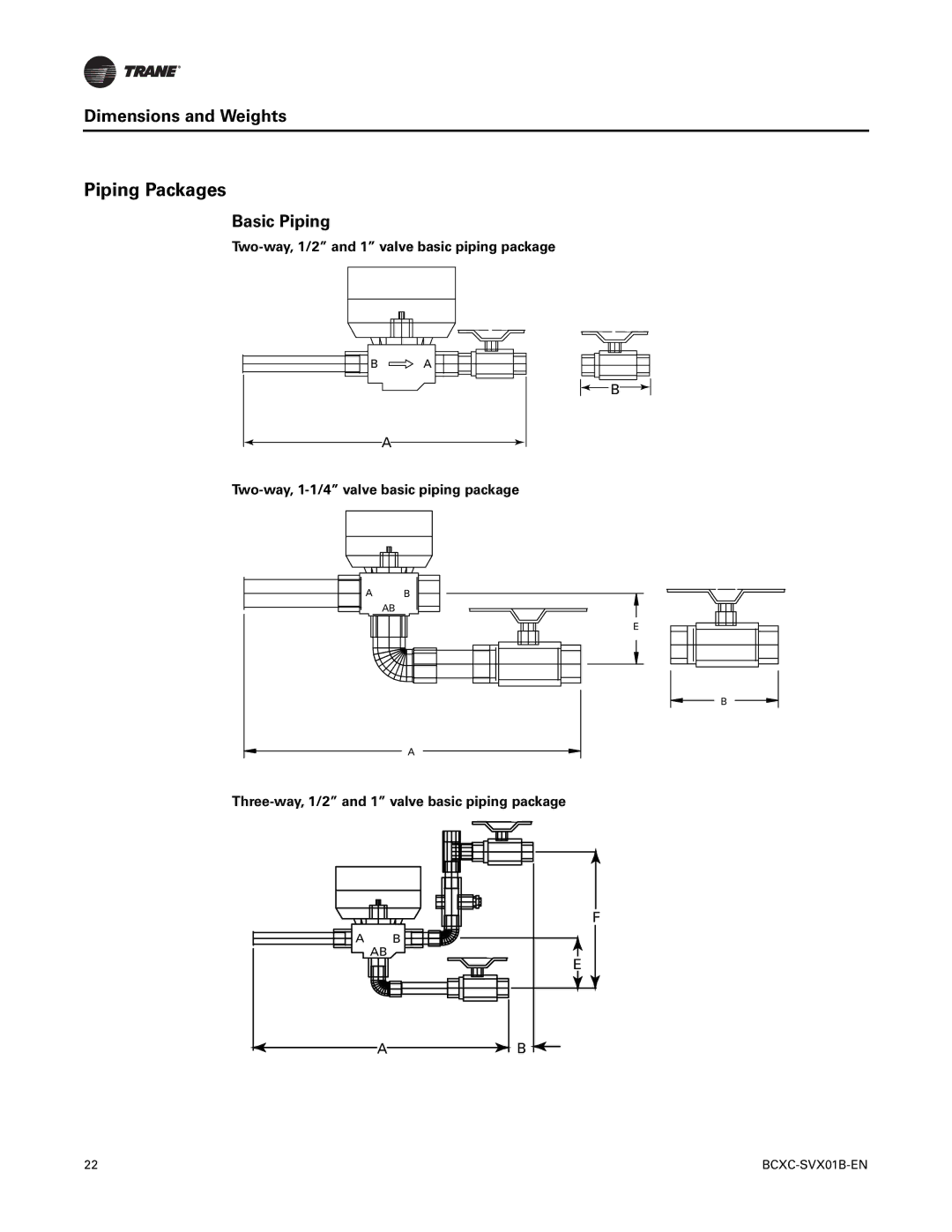 Trane BCHC, BCVC, BCXC-SVX01B-EN manual Piping Packages, Basic Piping 