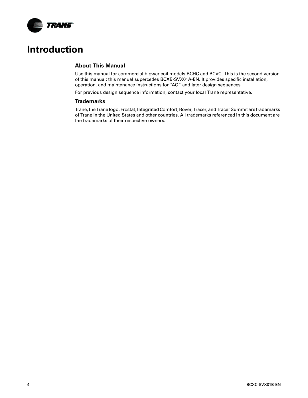 Trane BCHC, BCVC, BCXC-SVX01B-EN manual About This Manual, Trademarks 