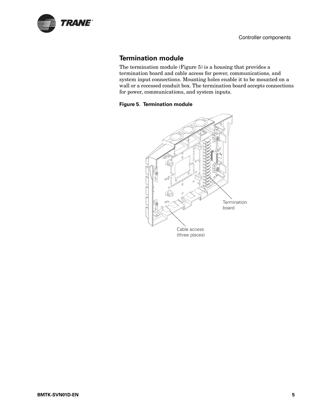 Trane Building Automation System, BMTK-SVN01D-EN manual Termination module 