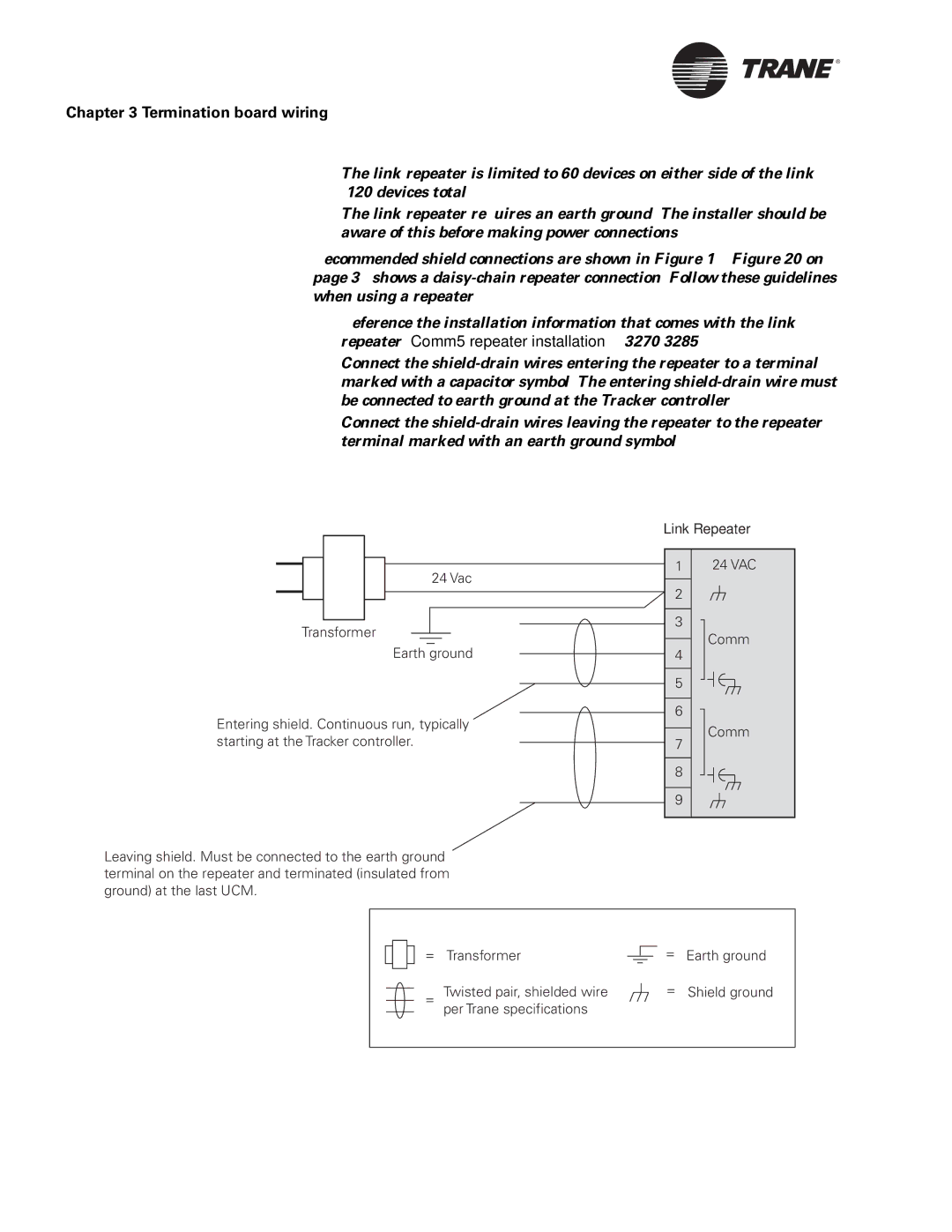 Trane BMTK-SVN01D-EN, Building Automation System manual Connecting communication link shield wiring to repeater 