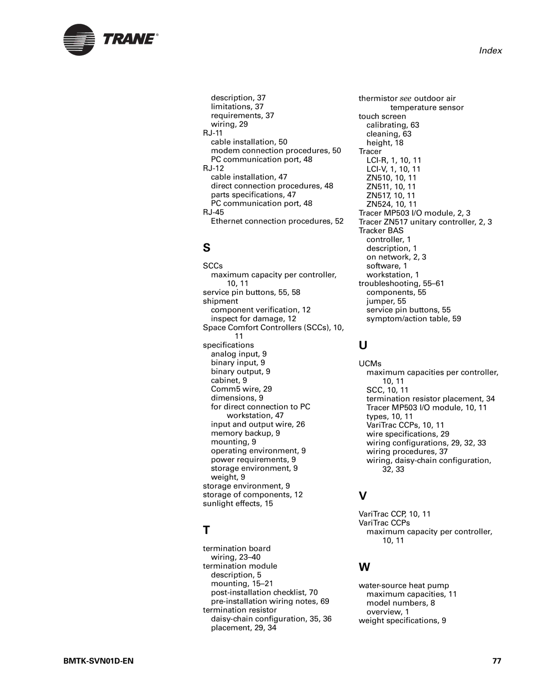 Trane Building Automation System, BMTK-SVN01D-EN manual Index 