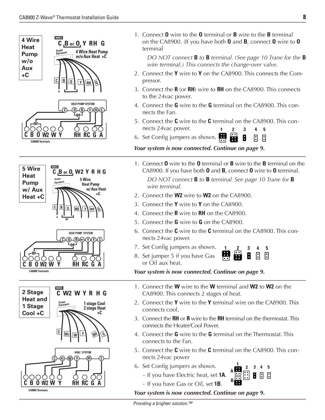 Trane CA8900 manual O W2 W Y, W2 W Y R H G 