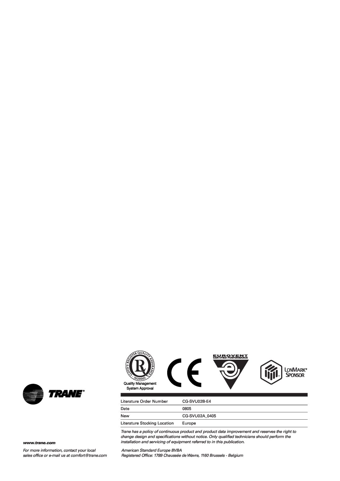 Trane CCUN 205-211, CGAN 209-214, CH530, CGWN 205-211 manual For more information, contact your local 