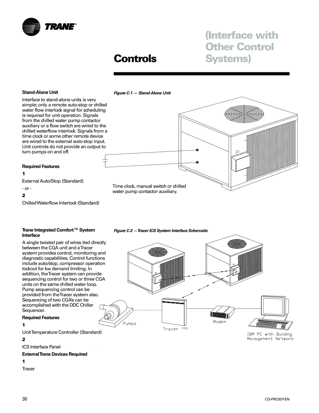 Trane CG-PRC007-EN manual Interface with Other Control, Controls Systems, Required Features, ExternalTrane Devices Required 