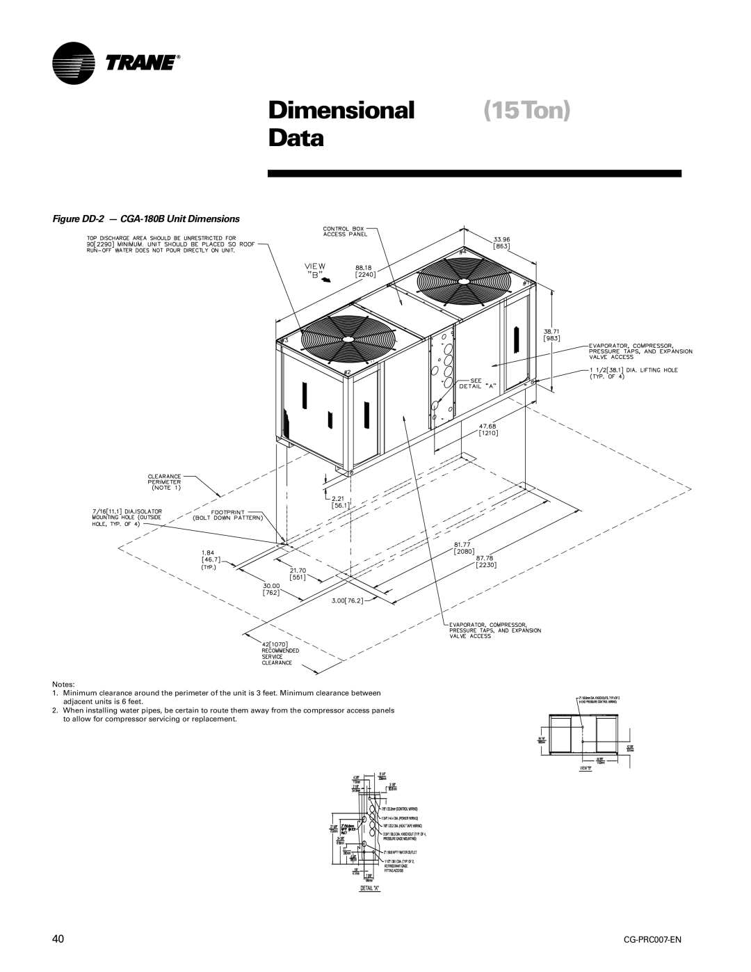 Trane CG-PRC007-EN manual Dimensional 15Ton Data, Figure DD-2 CGA-180B Unit Dimensions 