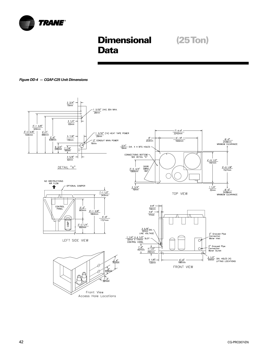 Trane CG-PRC007-EN manual Dimensional 25Ton Data, Figure DD-4 CGAF-C25 Unit Dimensions 