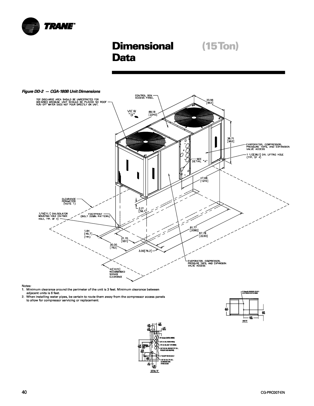 Trane CG-PRC007-EN manual Dimensional 15Ton Data, Figure DD-2- CGA-180BUnit Dimensions 
