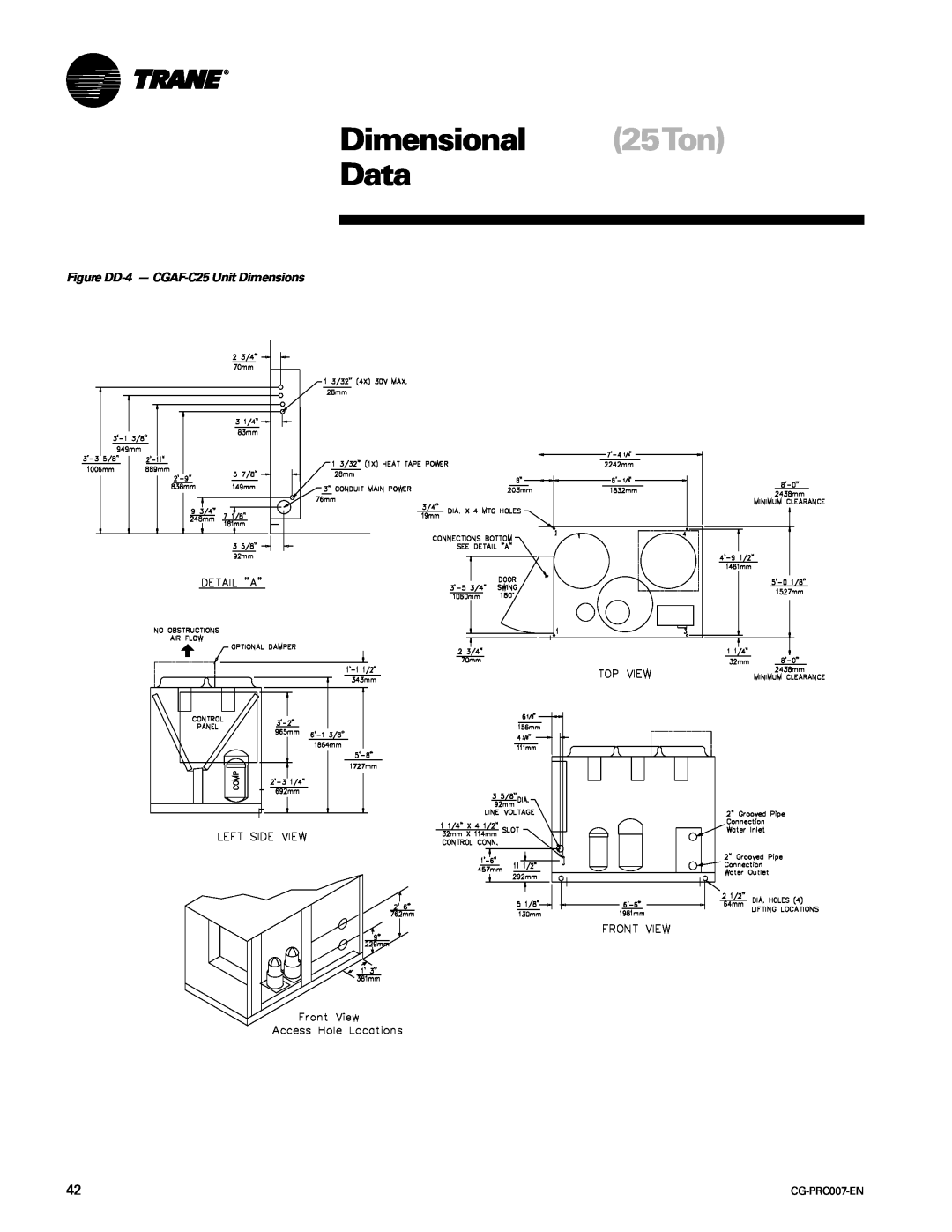 Trane CG-PRC007-EN manual Dimensional 25Ton Data, Figure DD-4- CGAF-C25Unit Dimensions 