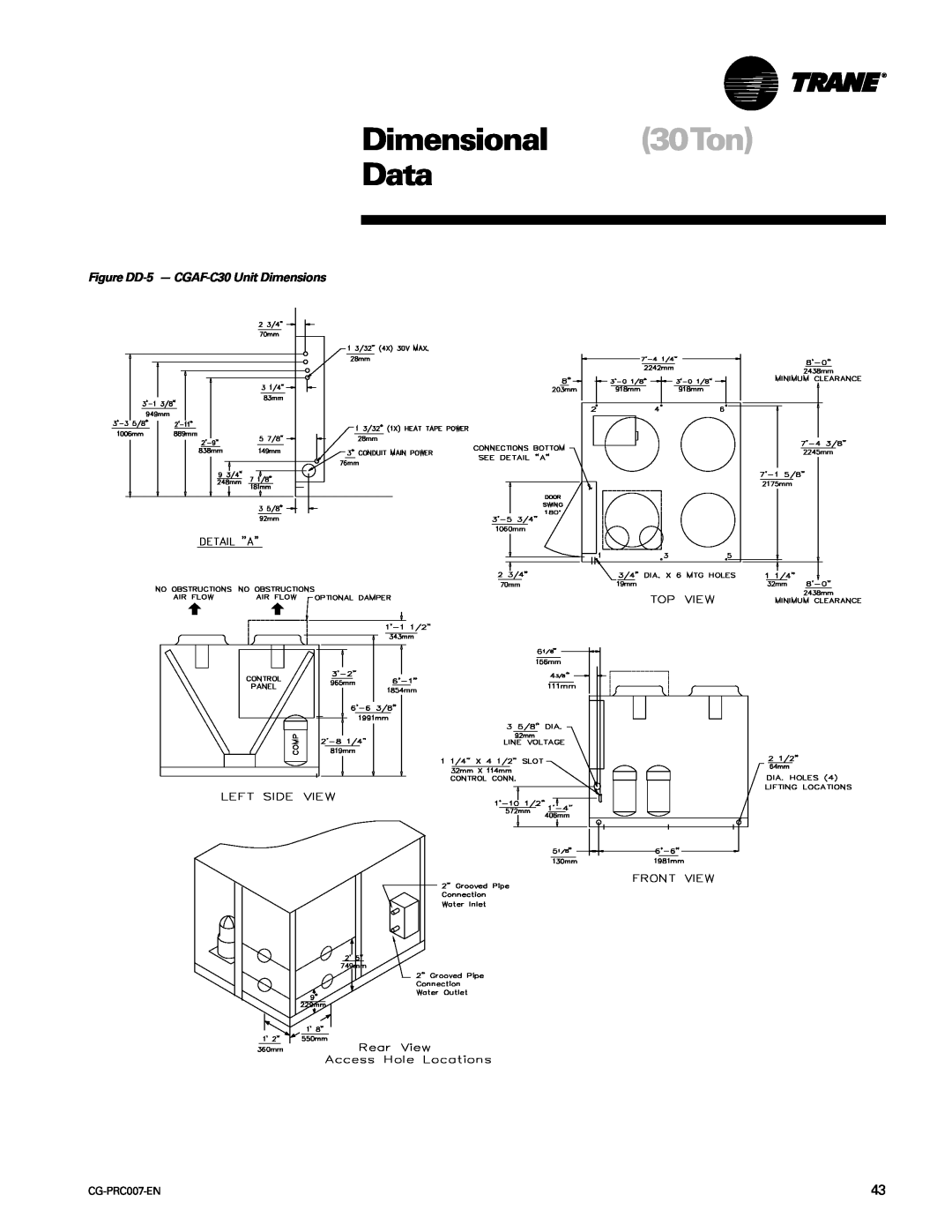 Trane CG-PRC007-EN manual Dimensional 30Ton Data, Figure DD-5- CGAF-C30Unit Dimensions 