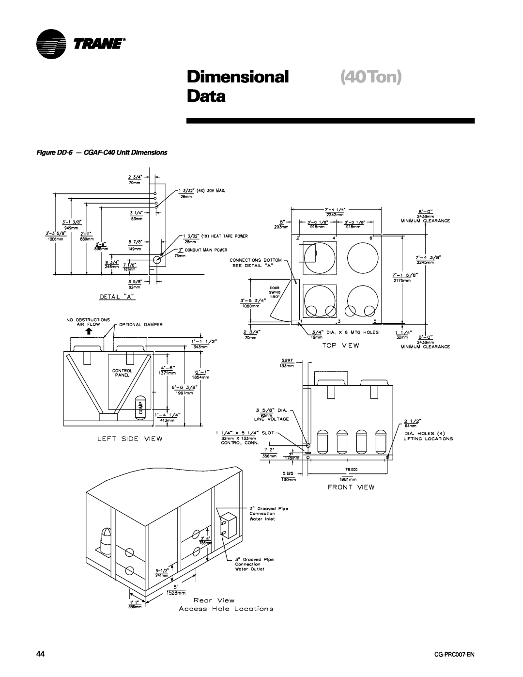 Trane CG-PRC007-EN manual Dimensional 40Ton Data, Figure DD-6- CGAF-C40Unit Dimensions 