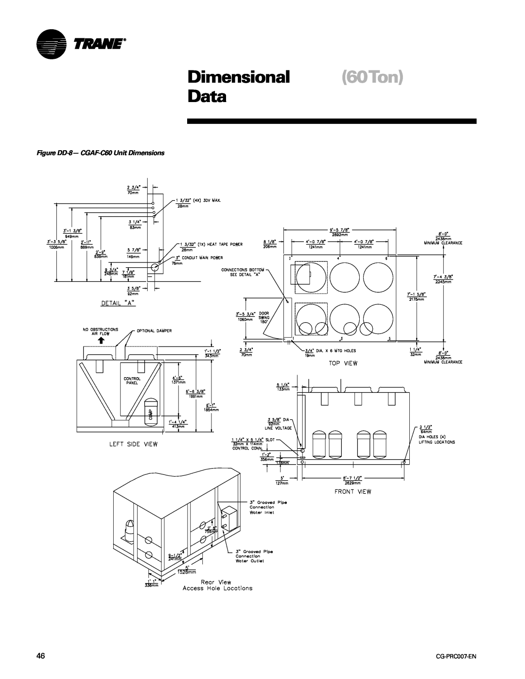 Trane CG-PRC007-EN manual Dimensional 60Ton Data, Figure DD-8- CGAF-C60Unit Dimensions 
