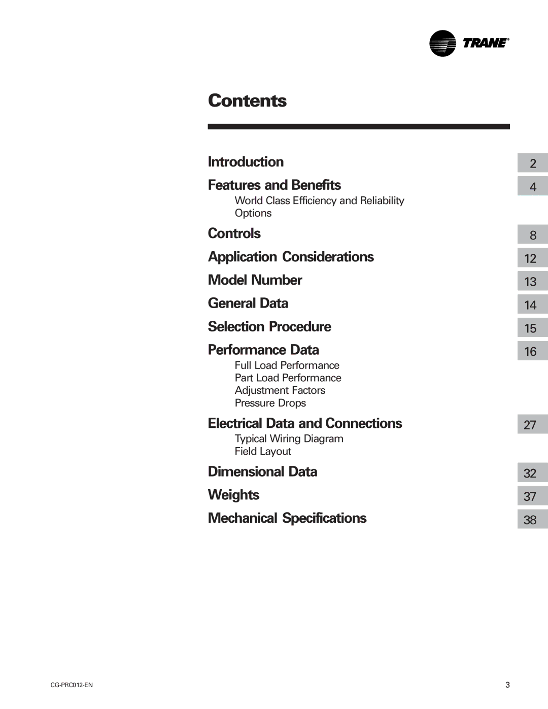 Trane CCAF, CGWF manual Contents 