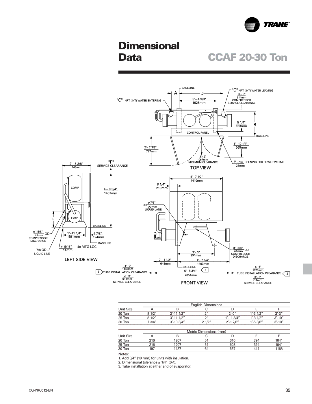 Trane CCAF, CGWF manual Ccaf 20-30 Ton 