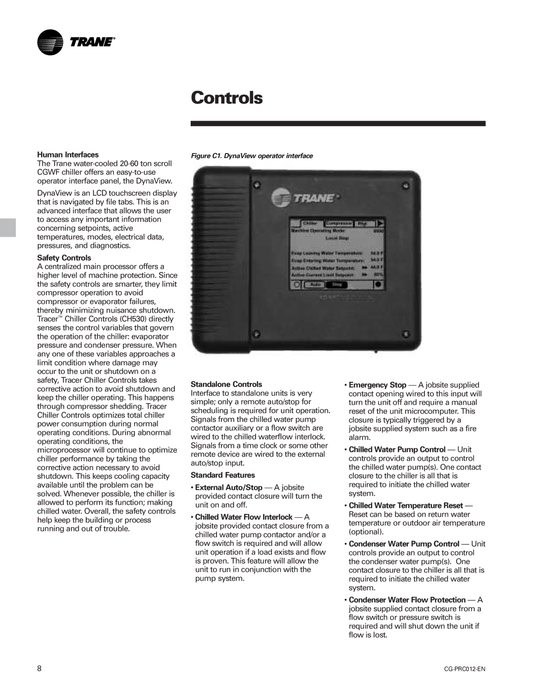 Trane CGWF, CCAF manual Human Interfaces, Safety Controls, Standalone Controls 