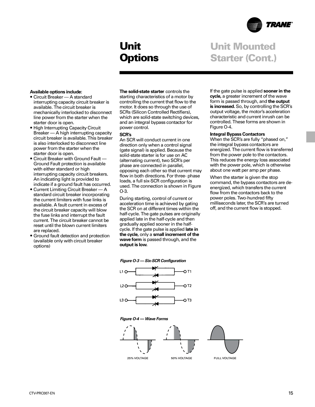 Trane ctv-prc007-en manual Available options include, Integral Bypass Contactors 