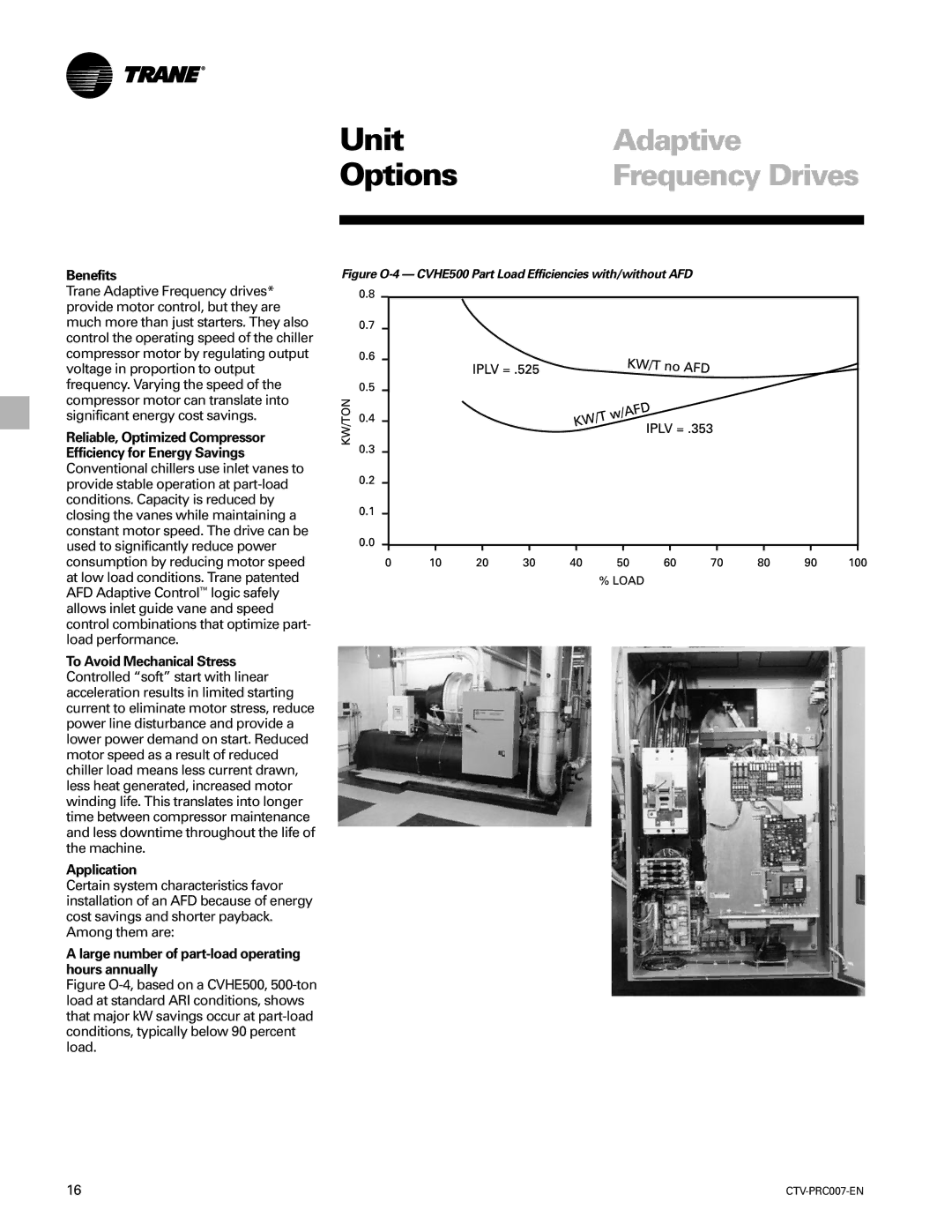 Trane ctv-prc007-en manual Adaptive, Frequency Drives, Benefits, Large number of part-load operating hours annually 