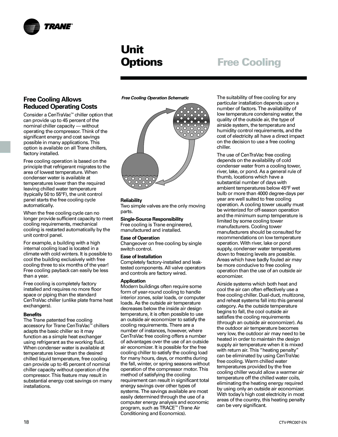 Trane ctv-prc007-en manual Unit, Free Cooling, Ease of Operation, Ease of Installation 