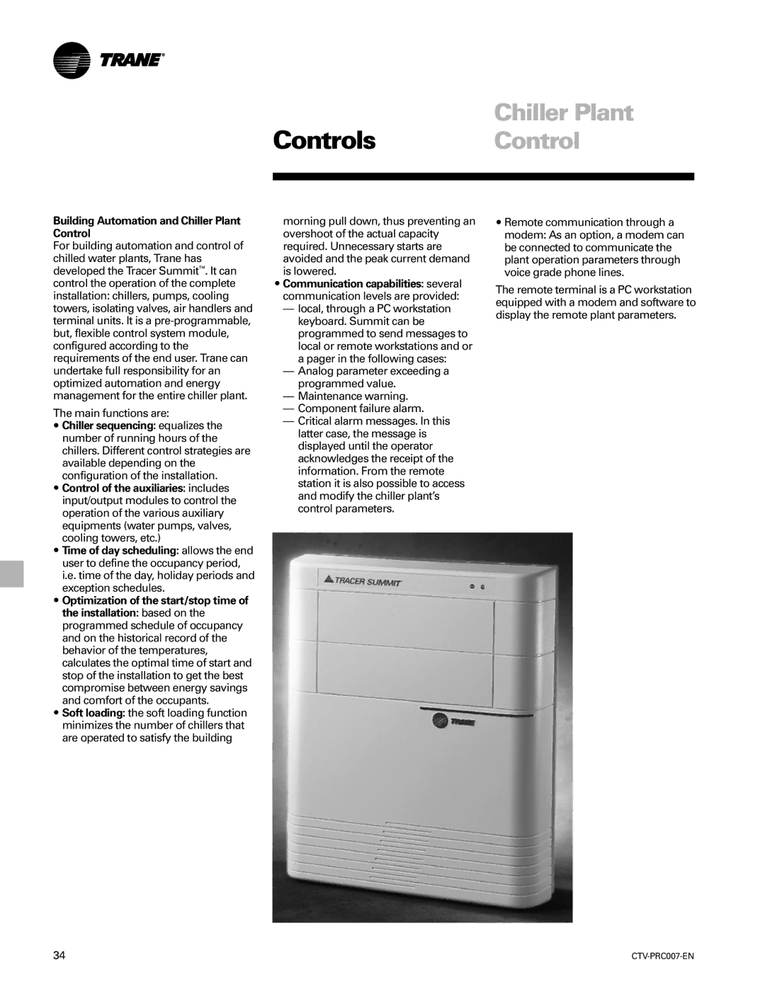 Trane ctv-prc007-en manual Controls Control, Building Automation and Chiller Plant Control 