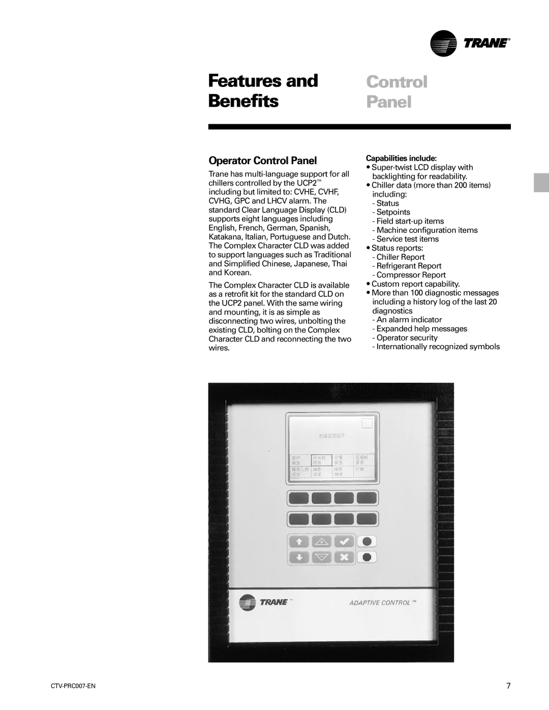 Trane ctv-prc007-en manual Operator Control Panel, Capabilities include 