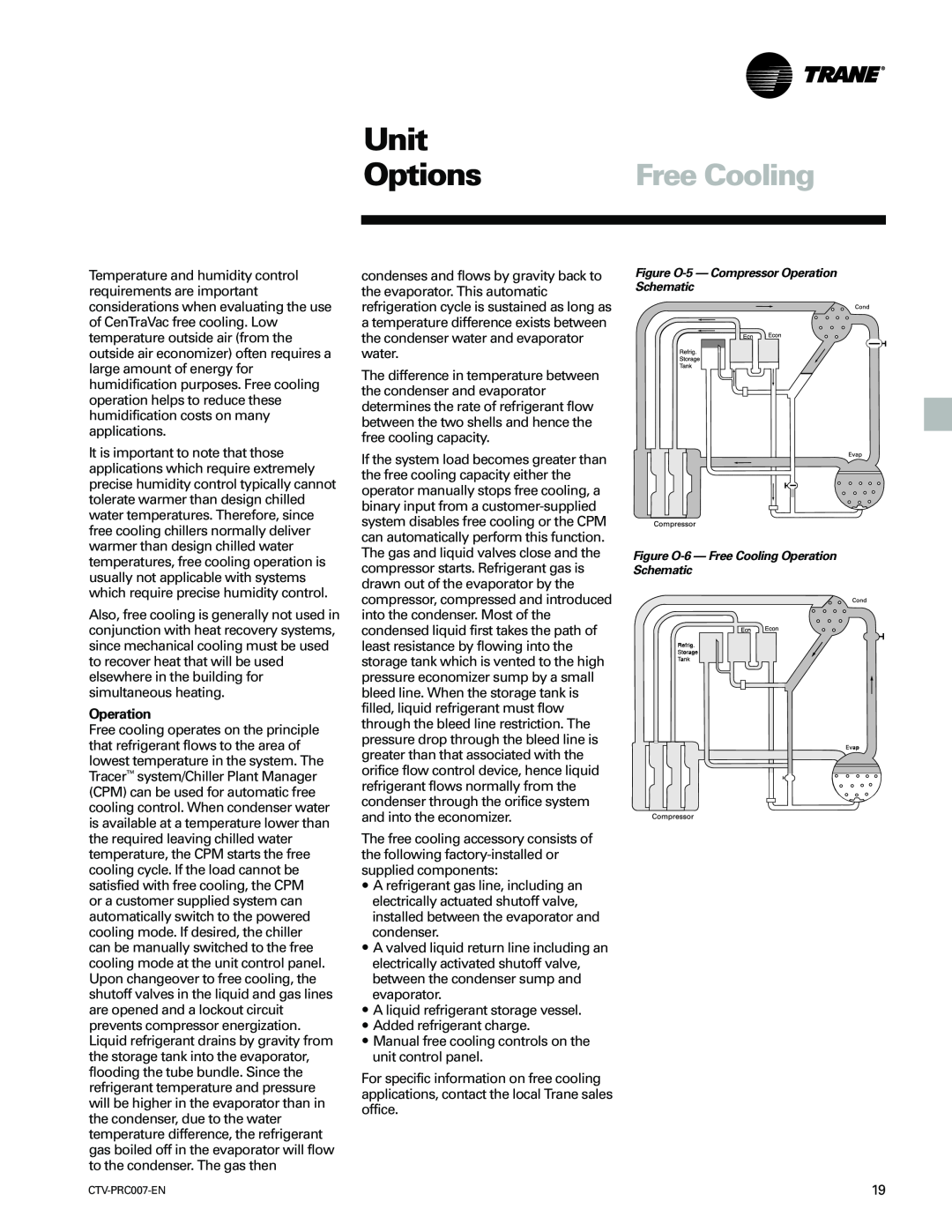 Trane ctv-prc007-en manual Unit, Options, Free Cooling, Operation, A liquid refrigerant storage vessel 