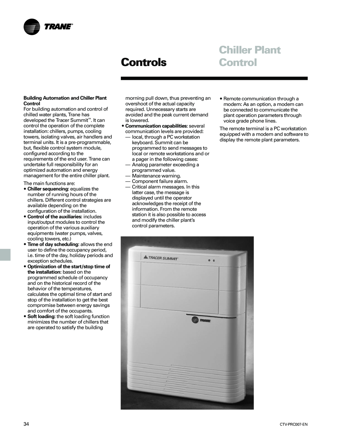 Trane ctv-prc007-en manual Controls Control, Building Automation and Chiller Plant Control 