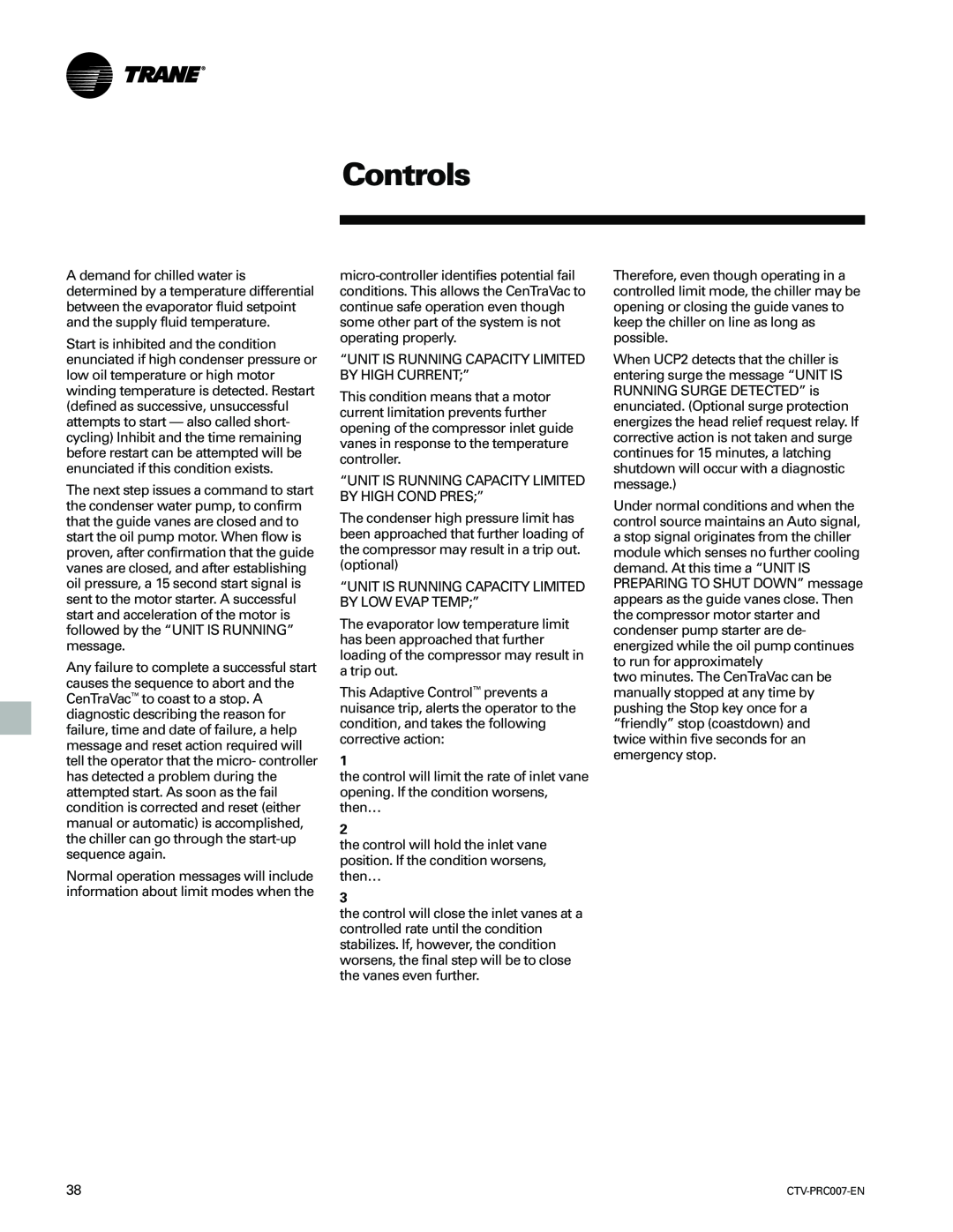Trane ctv-prc007-en manual Controls 