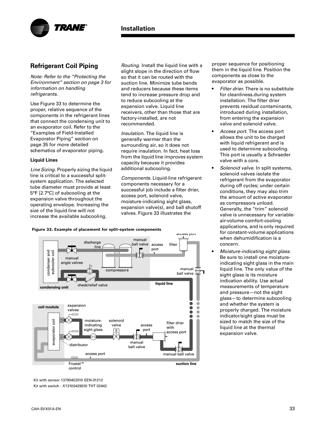 Trane Custom Climate Changer Air Handlers, CAH-SVX01A-EN manual Installation Refrigerant Coil Piping, Liquid Lines 