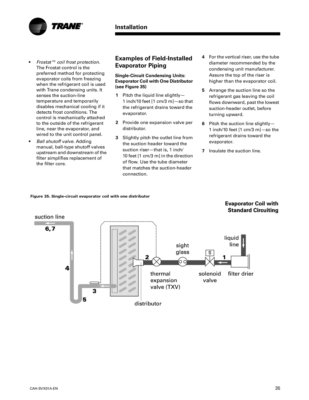 Trane Custom Climate Changer Air Handlers, CAH-SVX01A-EN manual Examples of Field-Installed Evaporator Piping 