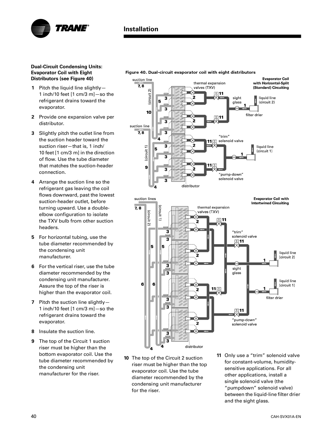 Trane CAH-SVX01A-EN, Custom Climate Changer Air Handlers manual Dual-circuit evaporator coil with eight distributors 