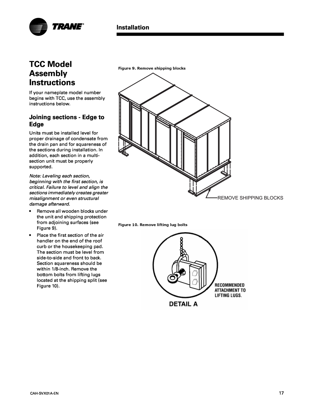 Trane Custom Climate Changer Air Handlers TCC Model Assembly Instructions, Joining sections - Edge to Edge, Installation 