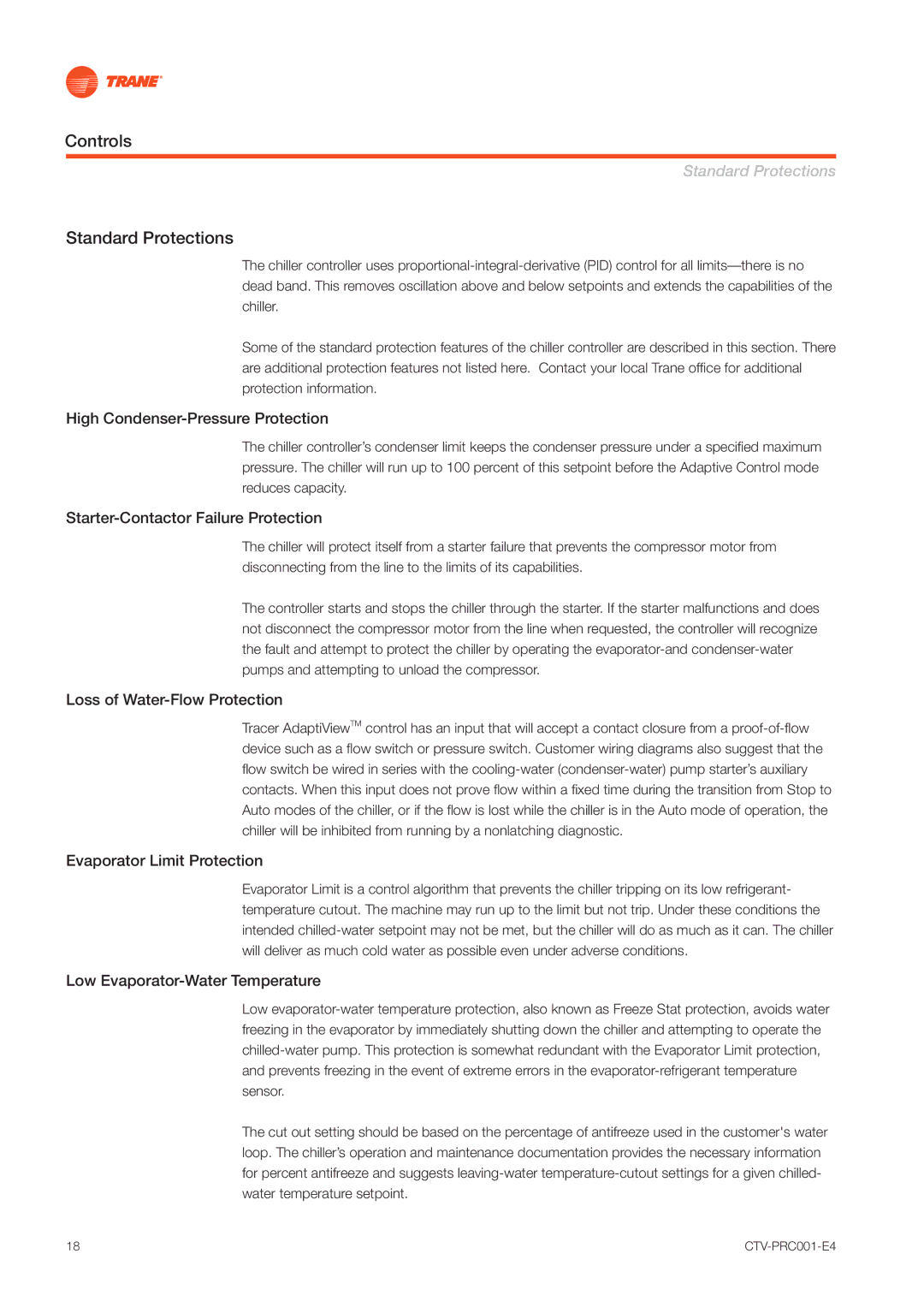 Trane CVGF manual Standard Protections 