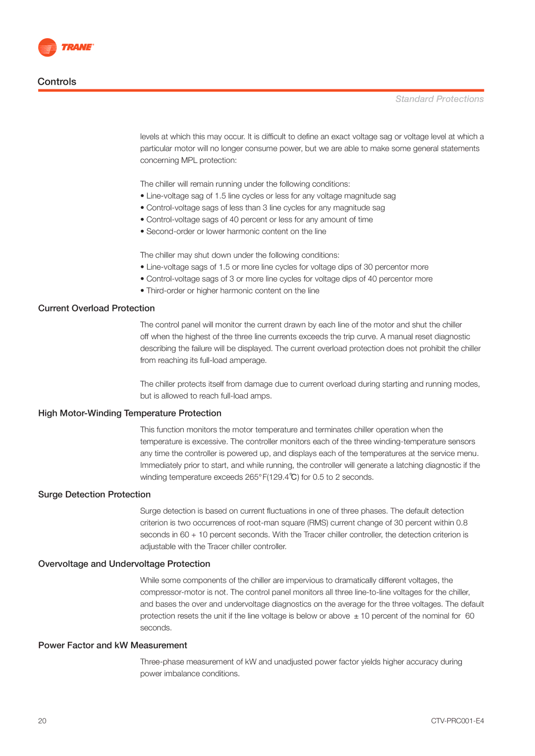 Trane CVGF manual Current Overload Protection, High Motor-Winding Temperature Protection, Surge Detection Protection 