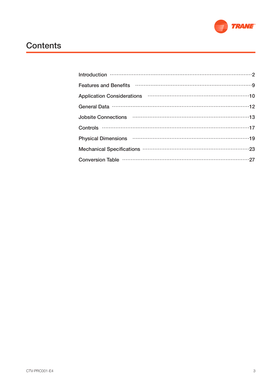 Trane CVGF manual Contents 