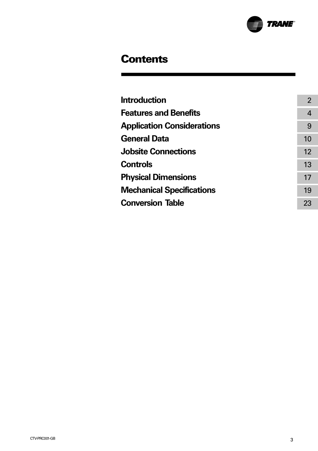 Trane CVGF manual Contents 