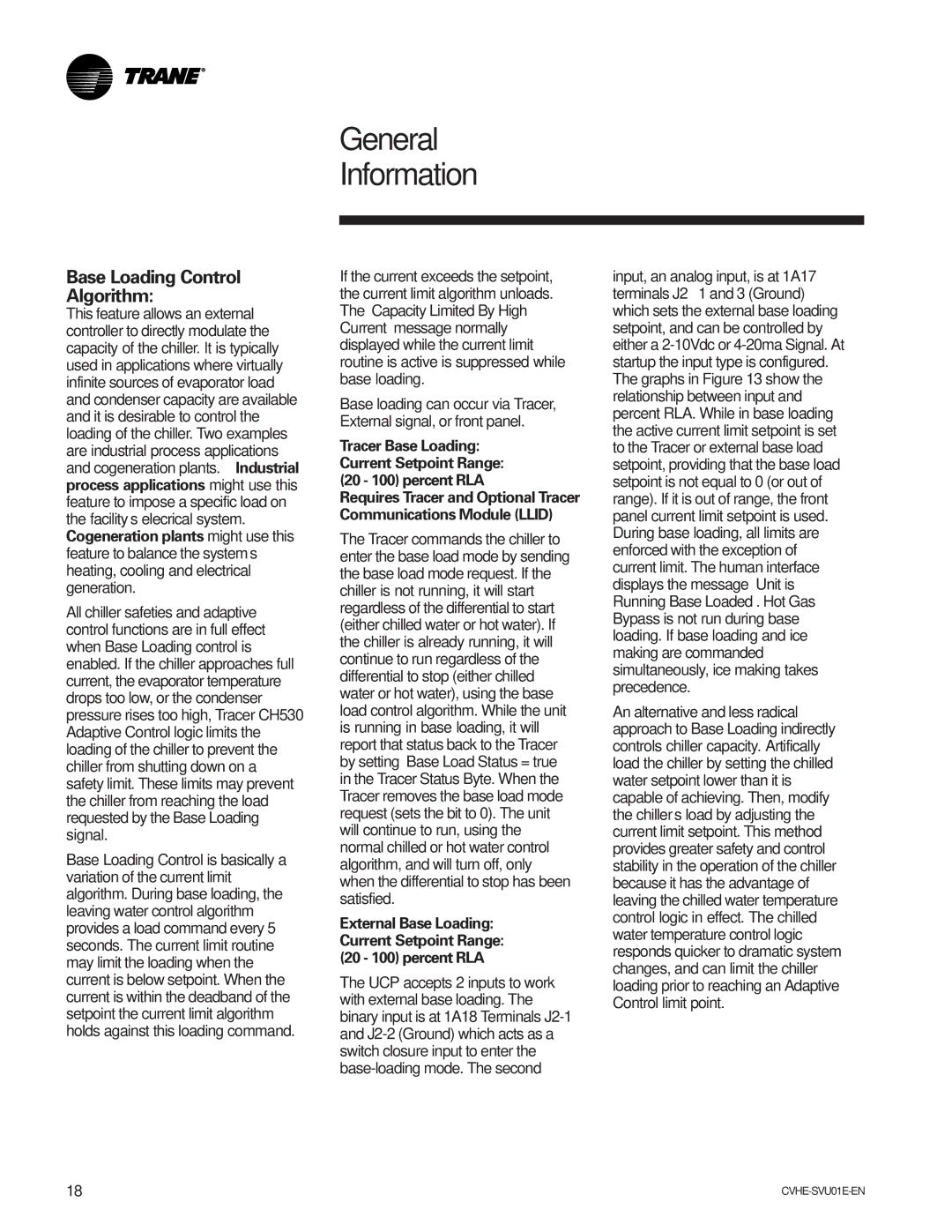 Trane CVHE-SVU01E-ENX39640712050 manual Base Loading Control Algorithm, 20 100 percent RLA 