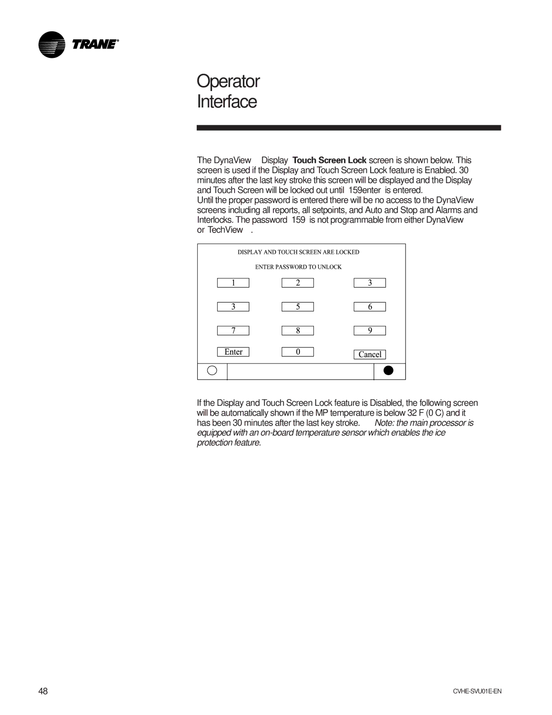 Trane CVHE-SVU01E-ENX39640712050 manual Operator Interface 