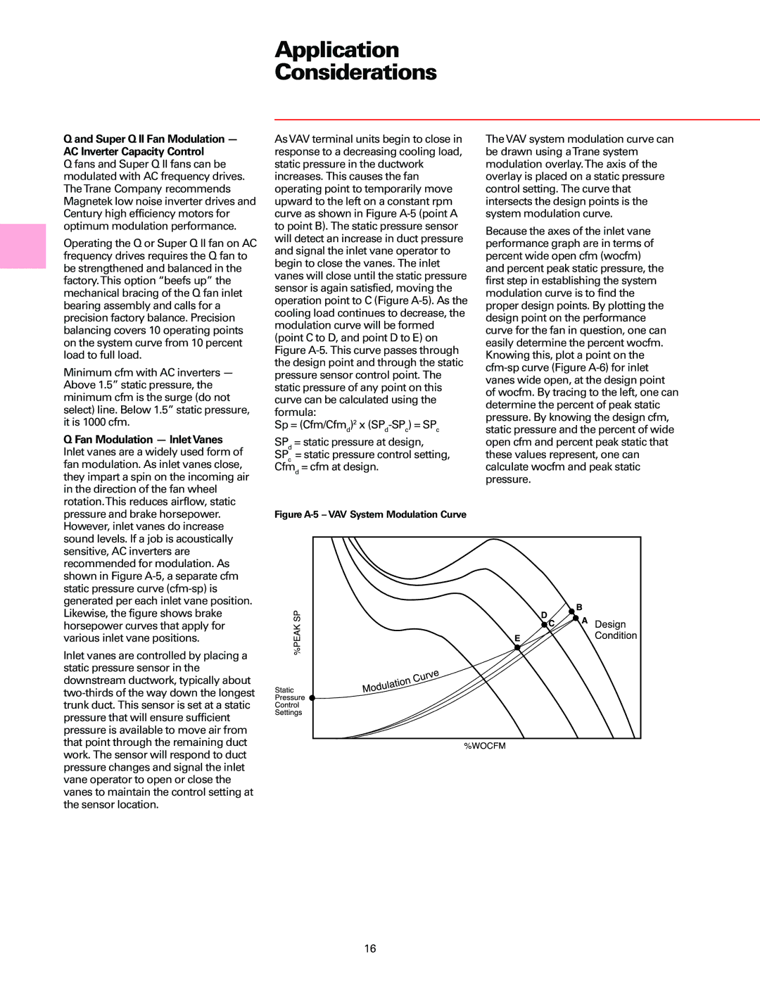 Trane manual Super Q II Fan Modulation AC Inverter Capacity Control, Figure A-5 VAV System Modulation Curve 