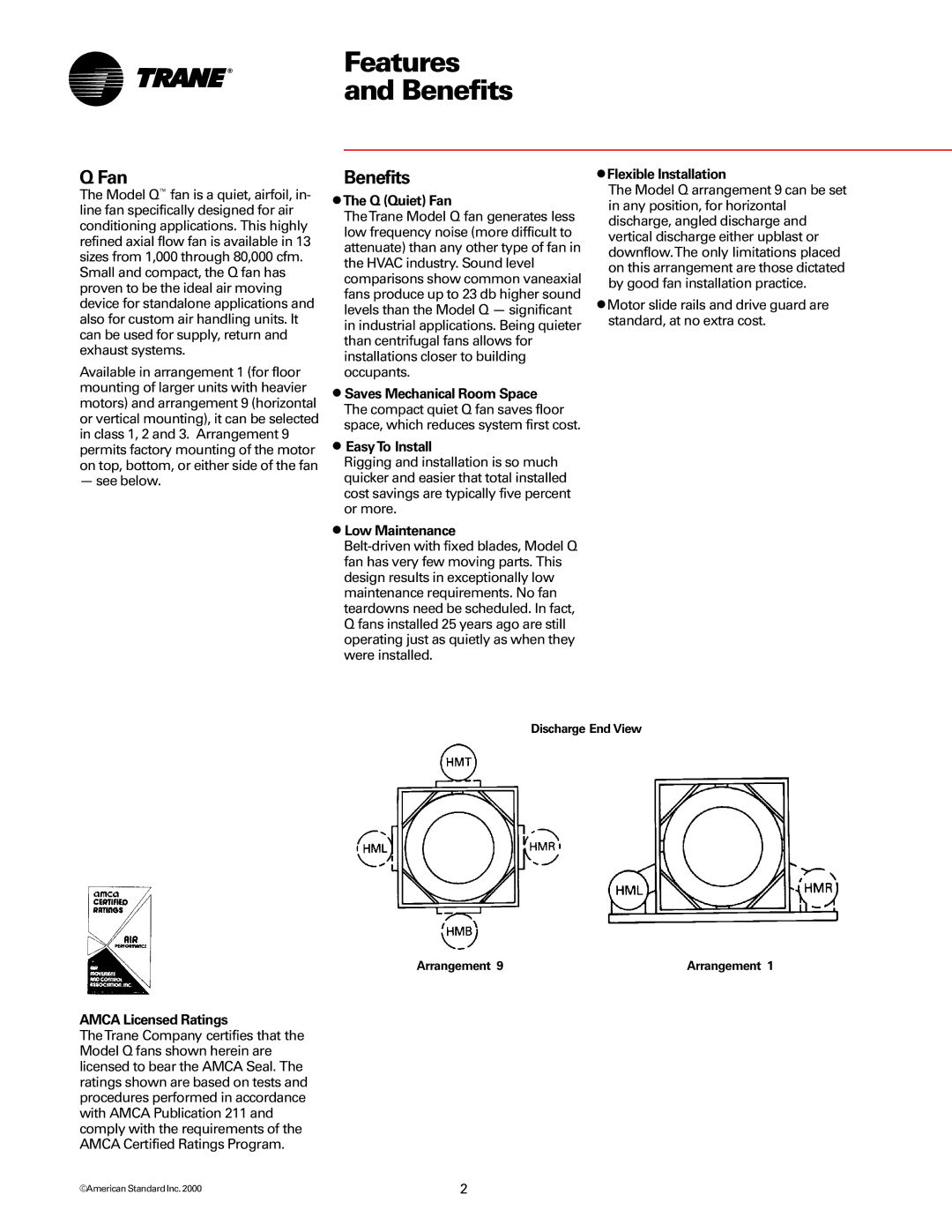 Trane Fan manual Features and Benefits 