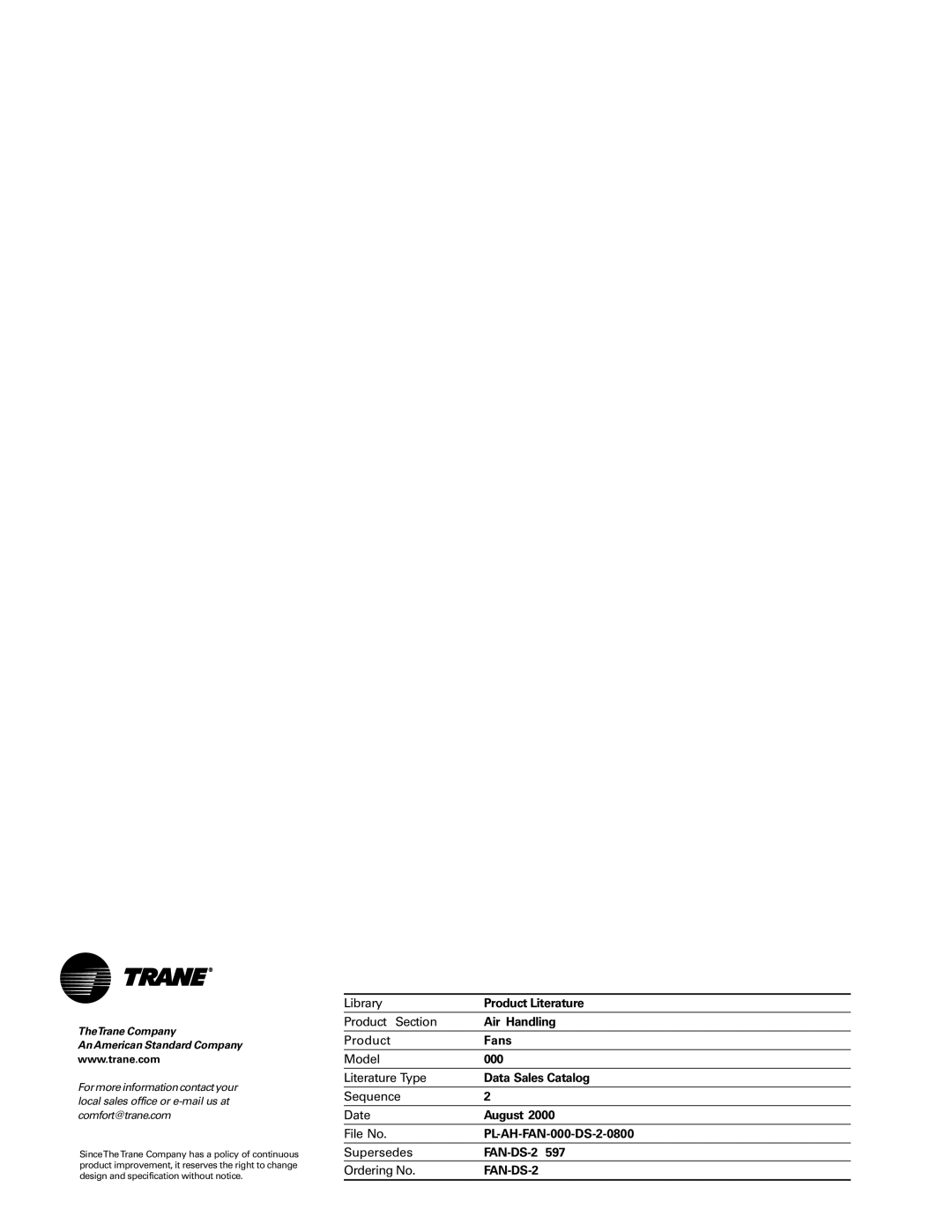 Trane Fan manual FAN-DS-2 