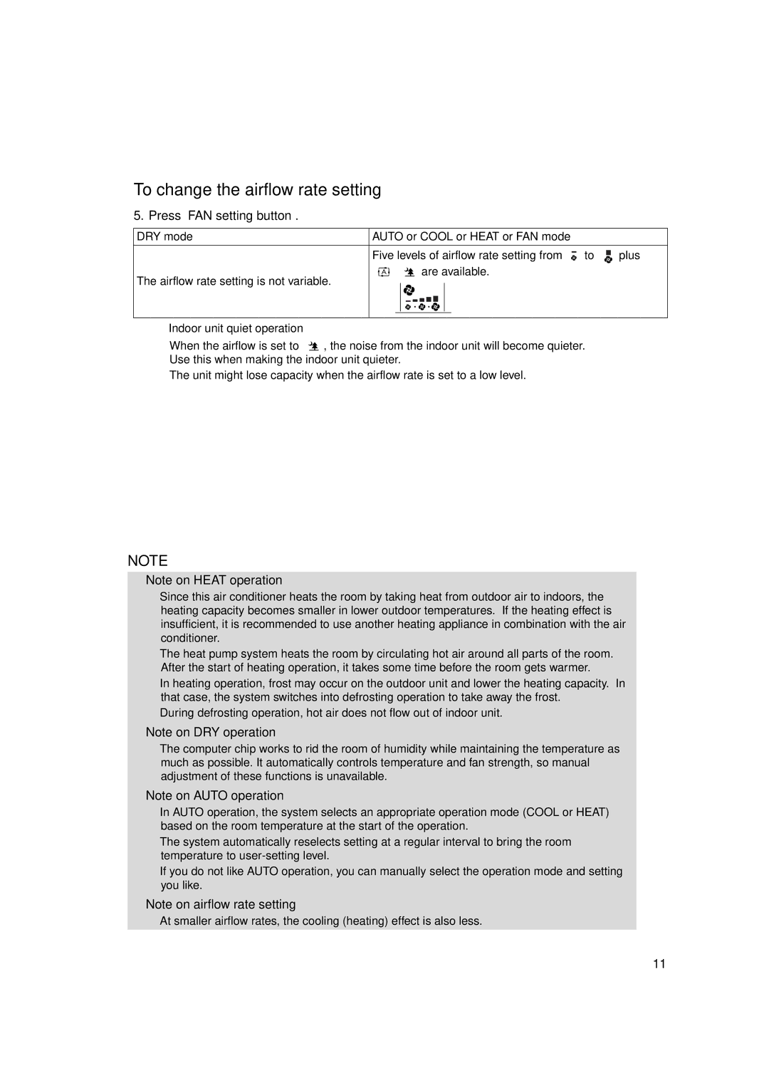 Trane FTXS18DVJU, FTXS24DVJU, FTXS15DVJU operation manual To change the airflow rate setting, Press FAN setting button 