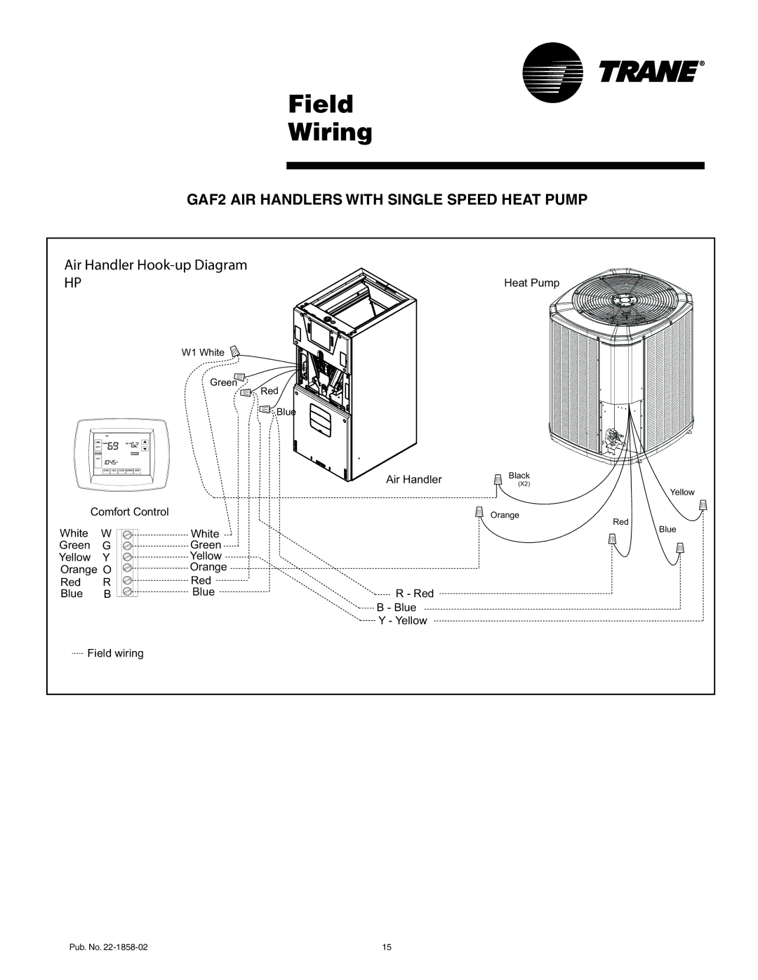 Trane GAF2A0A24S21SA, GAF2A0A30S21SA manual GAF2 AIR Handlers with Single Speed Heat Pump, Air Handler Hook-up Diagram 