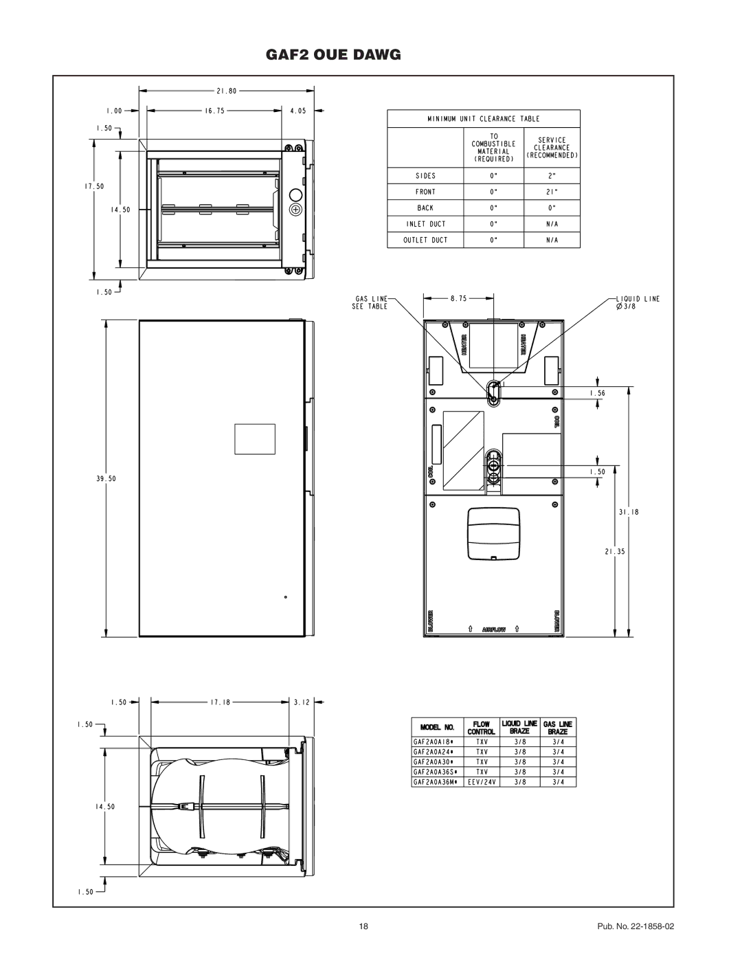 Trane GAF2A0A24S21SA, GAF2A0A30S21SA, GAF2A0A36S31SA manual GAF2 Outline Drawing 