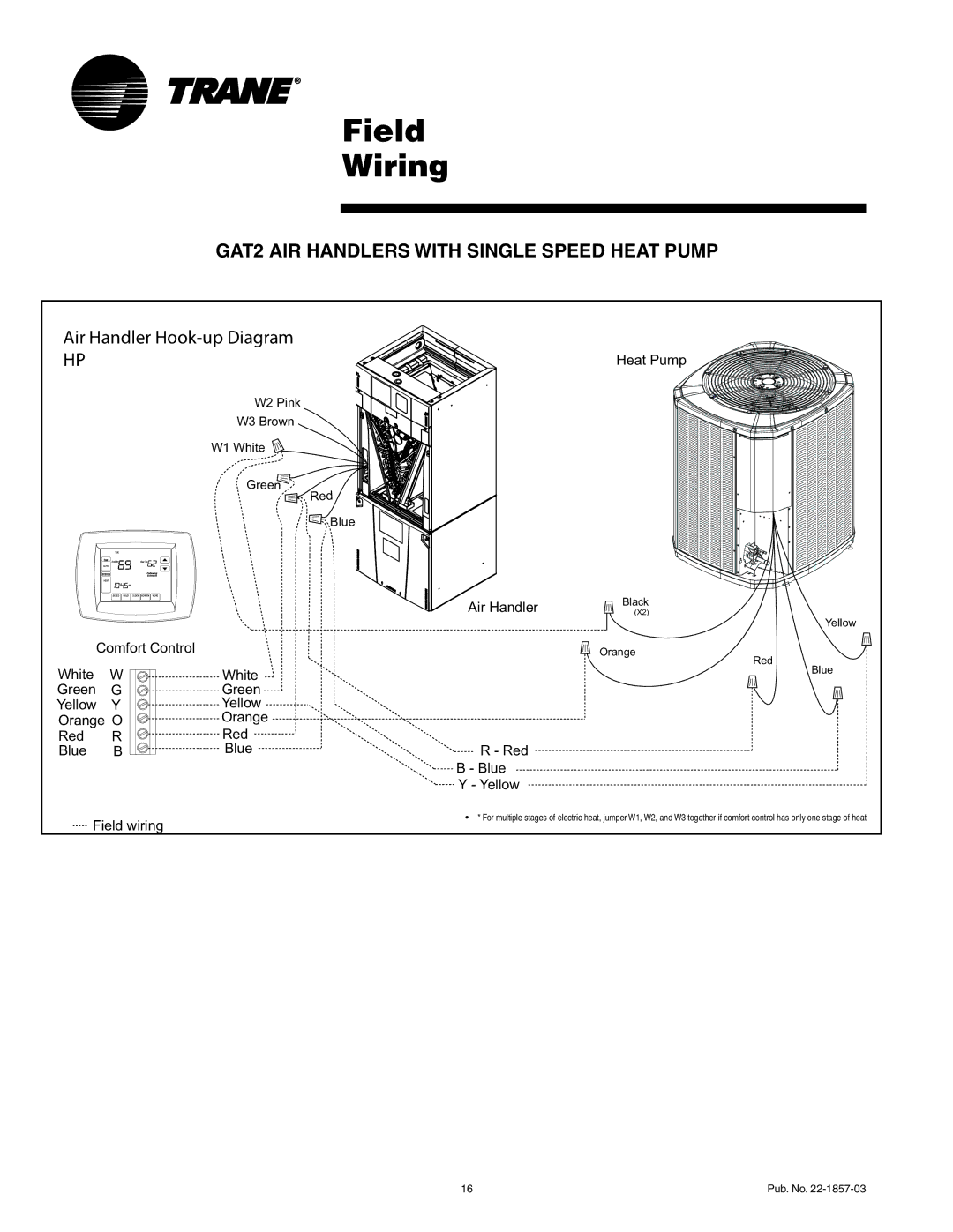 Trane GAT2A0C60S51SA, GAT2A0C48S41SA manual GAT2 AIR Handlers with Single Speed Heat Pump, Air Handler Hook-up Diagram 