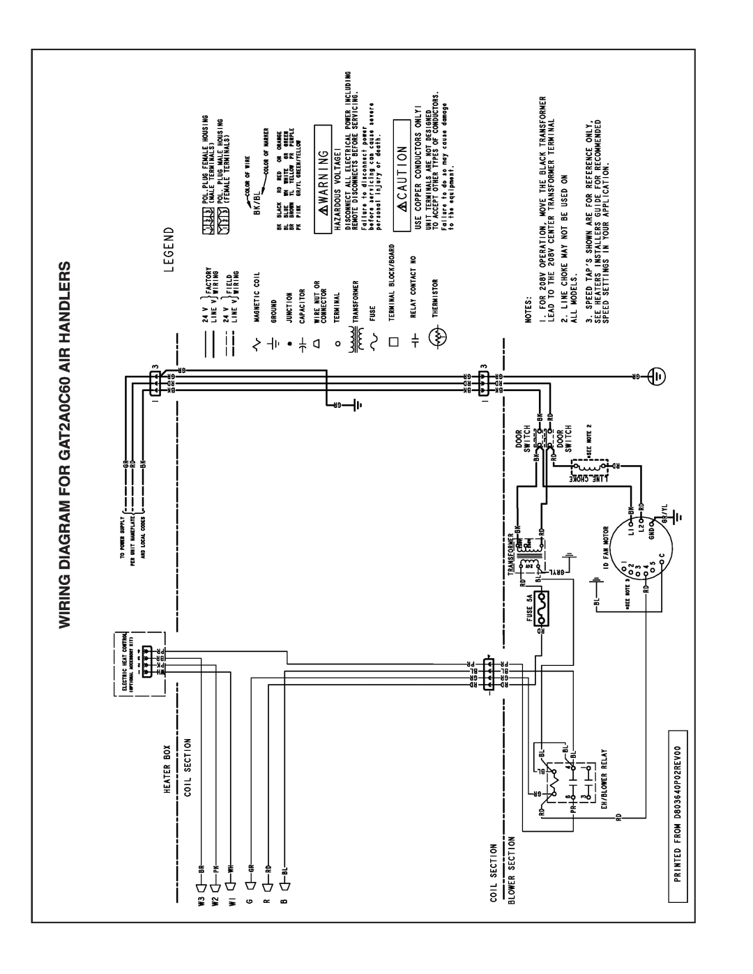Trane GAT2A0C60S51SA, GAT2A0C48S41SA manual WIRING DIAGRAM FOR GAT2A0C60 AIR HANDLERS 