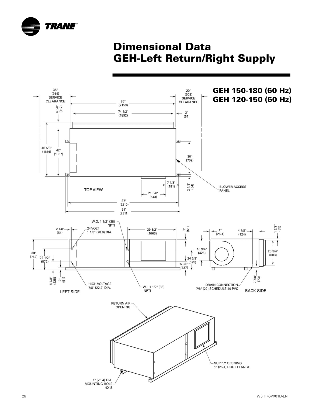 Trane GEV manual GEH 150-180 60 Hz GEH 120-150 60 Hz 