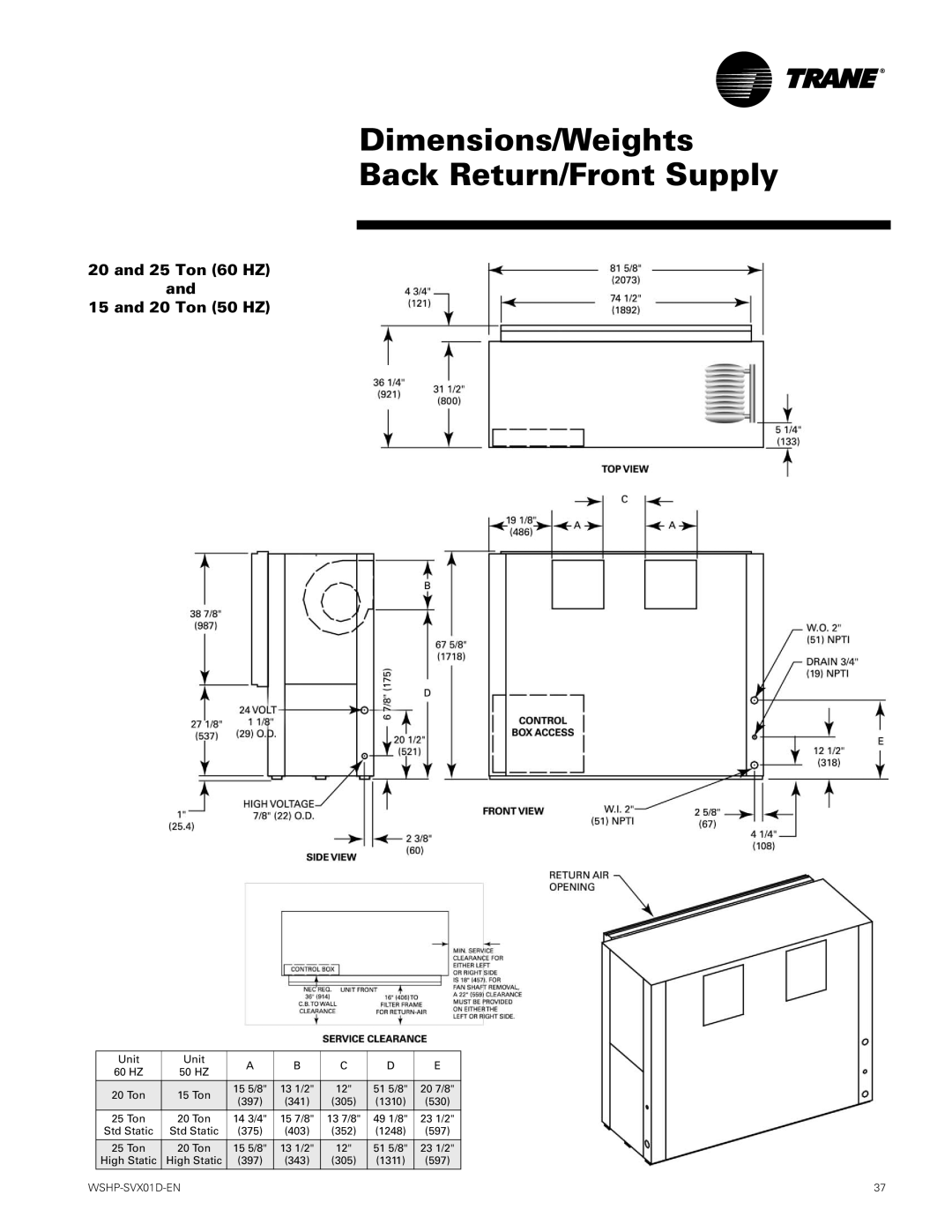 Trane GEV, GEH manual 60 HZ 50 HZ 